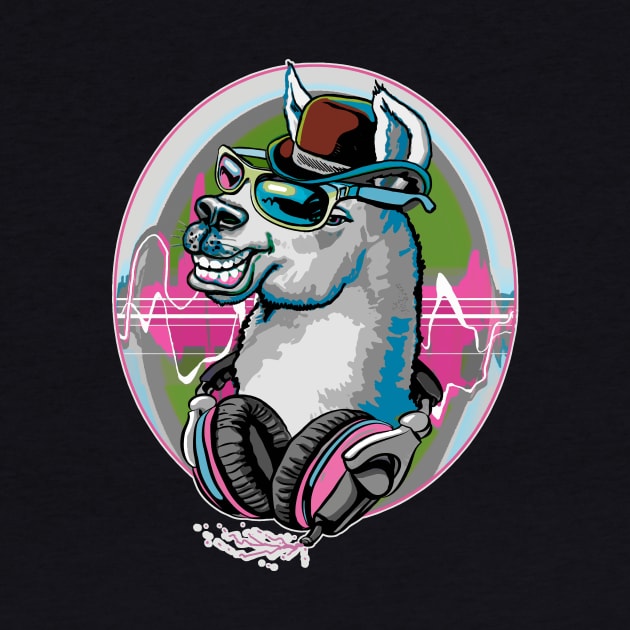 Llama Sporting Bowler Hat Sunglasses Music Headphones by Mudge